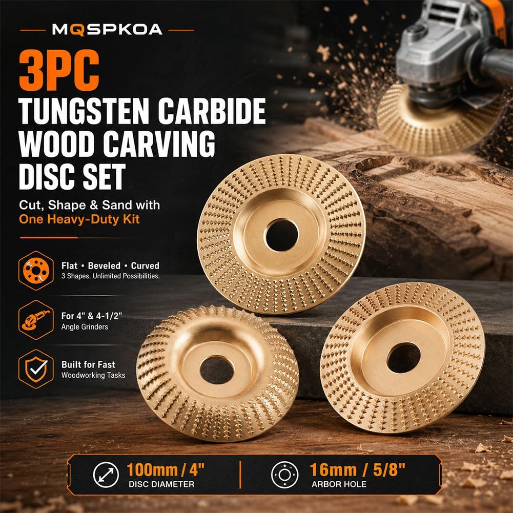 Tungsten Carbide Cutting Wheel, Angle Grinder Polishing Pad, 3PCS Heavy-Duty Wood Carving Disc Set for 4" & 4-1/2" Grinders, Woodworking Attachment for Cutting, Shaping, Sanding(3*Flat Surface)