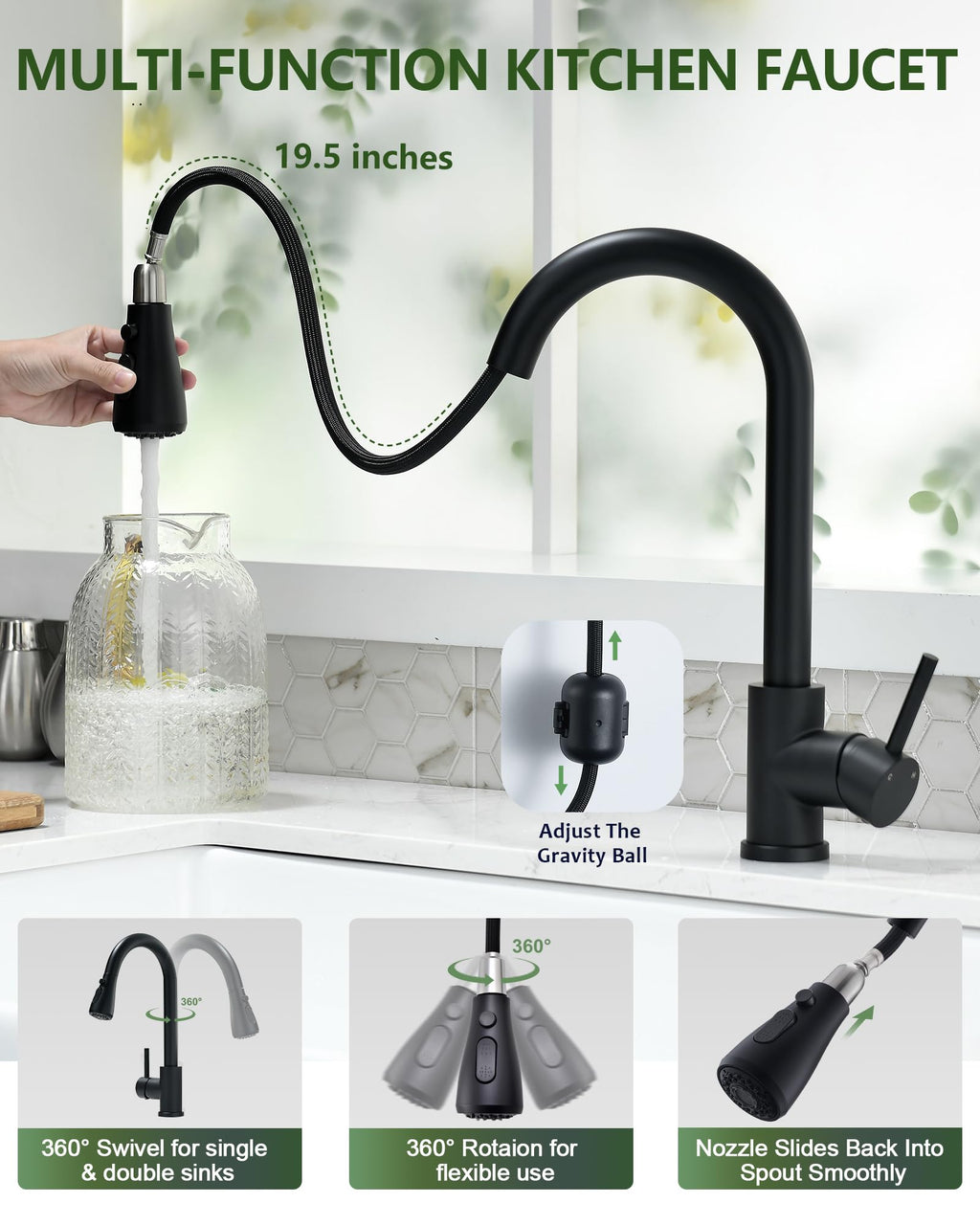 Kitchen Faucet with Pull Down Sprayer, Brushed Nickel High Arc Modern Classic Sink Faucet Stainless Steel Fit for 1 or 3 Hole for Pot Filler Bar Farmhouse Laundry Rv