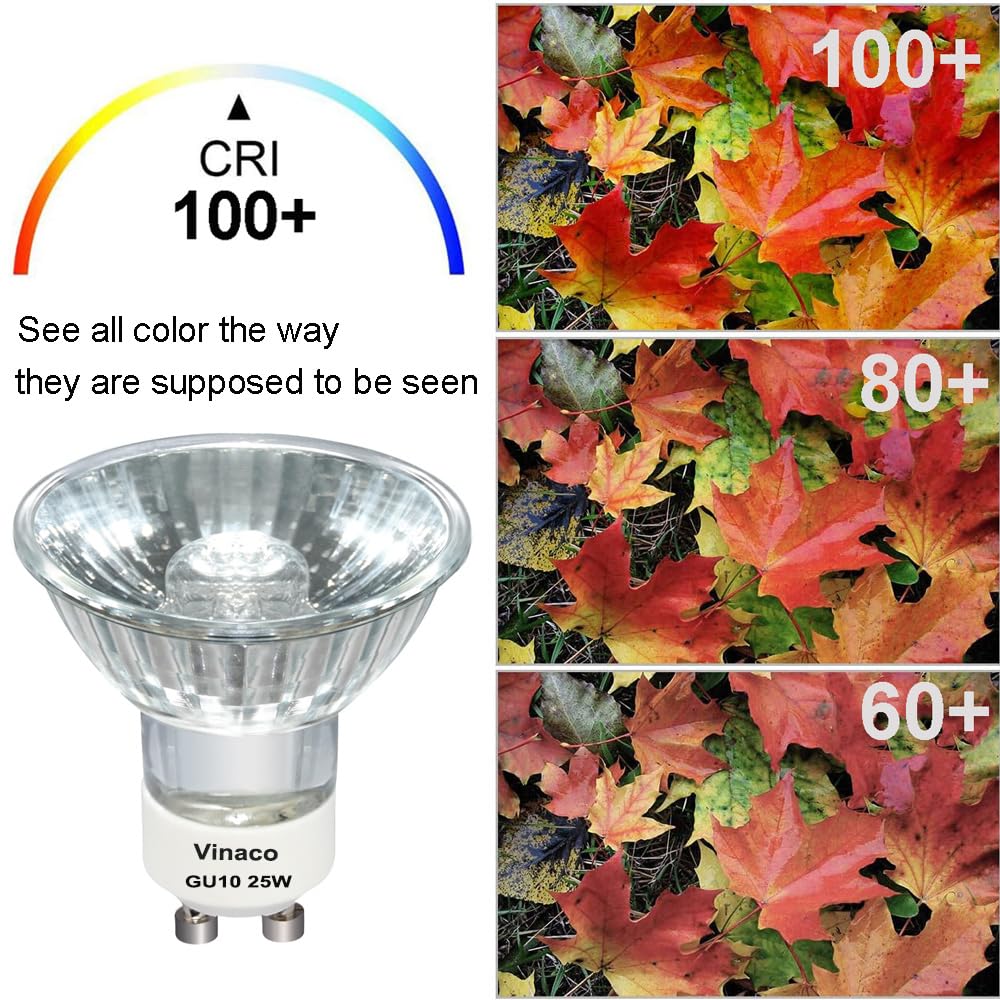 Vinaco GU10 C 120V 25W Bulb Candle Warmer, 6PCS High Output 220LM Halogen GU10 25 Watt Flicker Free, Long Lasting MR16 GU 10 Bulb Dimmable with Warm White 2800K for Candle Warmer Lamp, Track Lighting