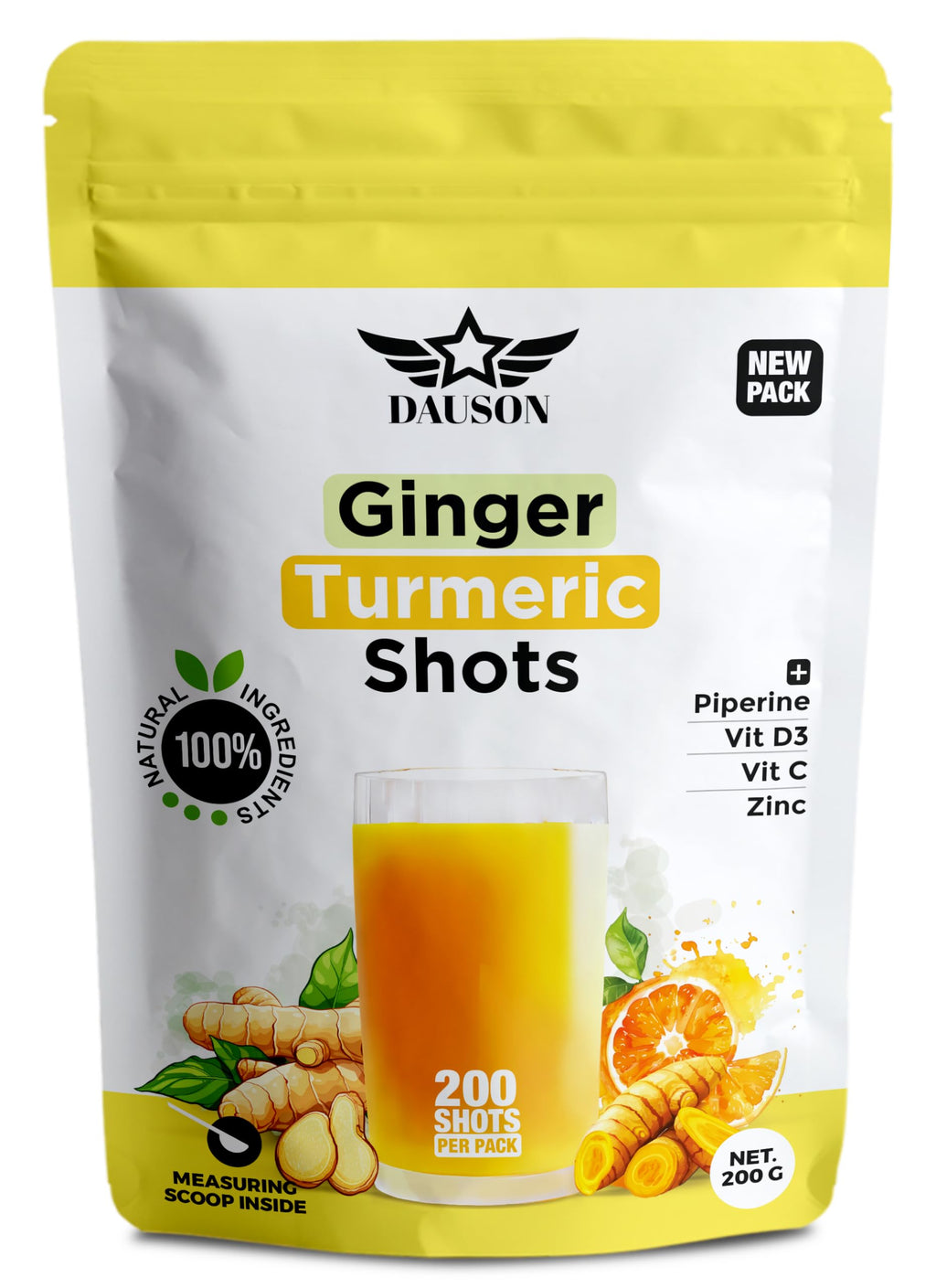 Ginger Turmeric Supplements with Piperine, Vitamin C, Vitamin D3 & Zinc | 200 Servings of Turmeric Ginger Shots for Joint, Heart, Brain, Gut & Skin Health | Ayurved | Powder