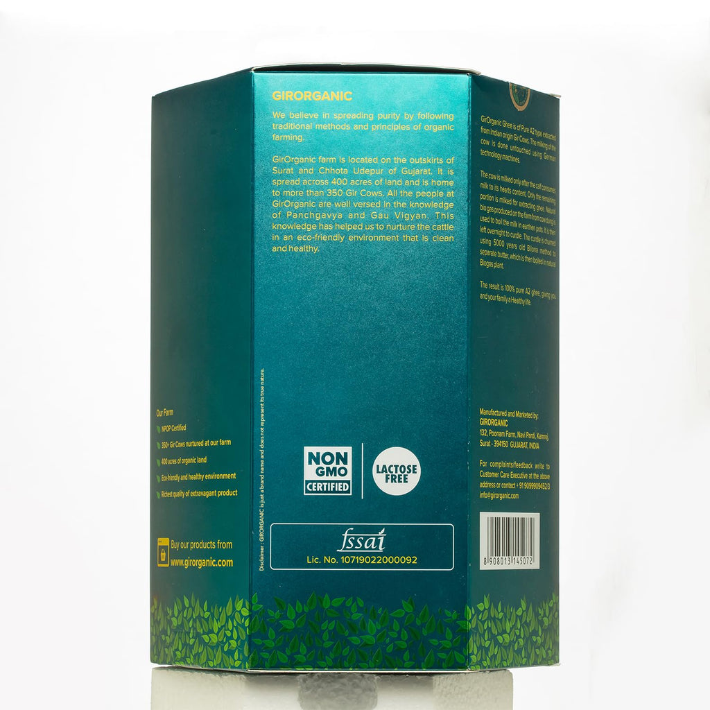 100% Organic Grass fed Ghee Butter from GirOrganic - 1 liter glass jar of Premium quality A2 Gir Cow cultured ghee. Pasture raised, Non-GMO, lactose - Casein - gluten free. Delivered in 5-8 days.