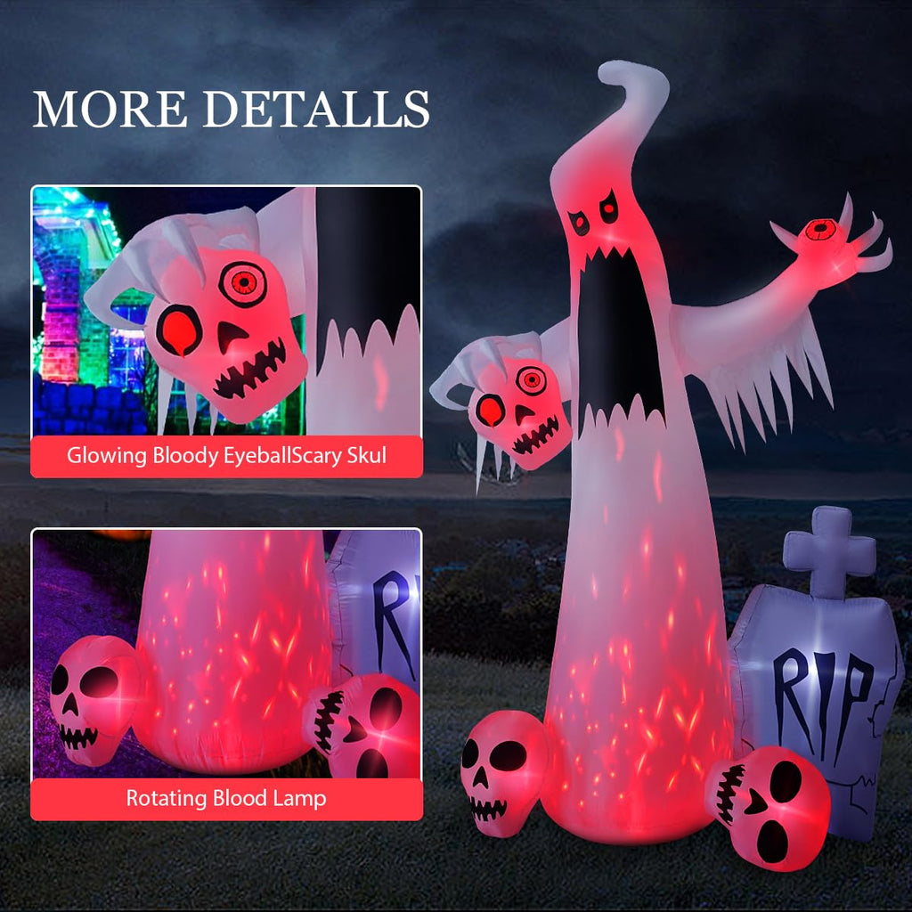 HOPOCO 12 FT Halloween Inflatables Outdoor Decorations Ghost with 3 Skulls