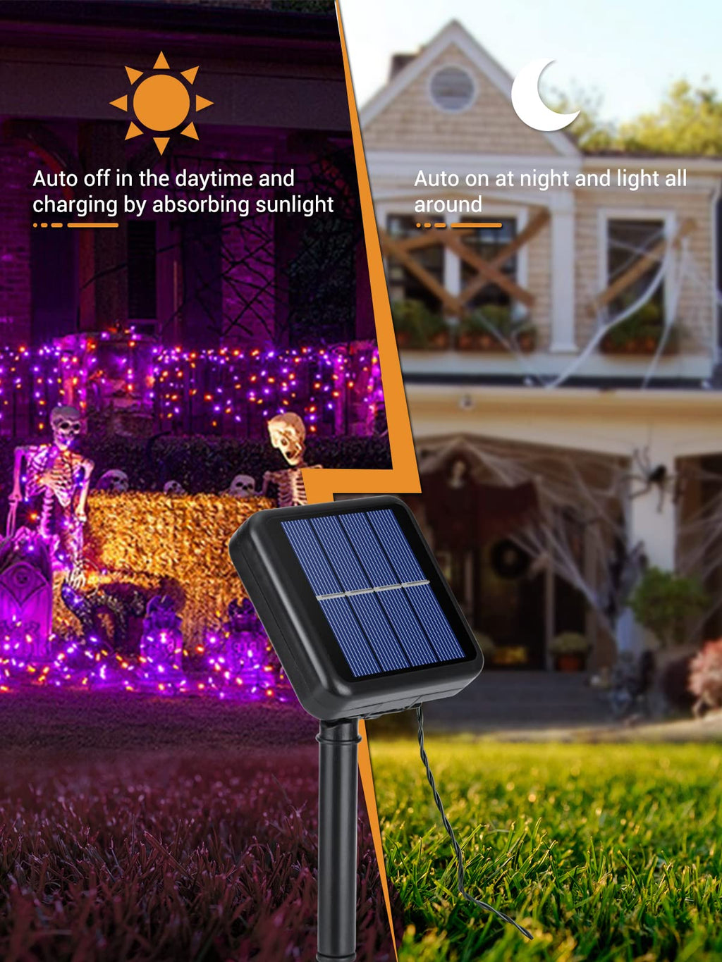 2 Pack Solar Halloween String Lights Total 144ft 400LED Orange-Purple