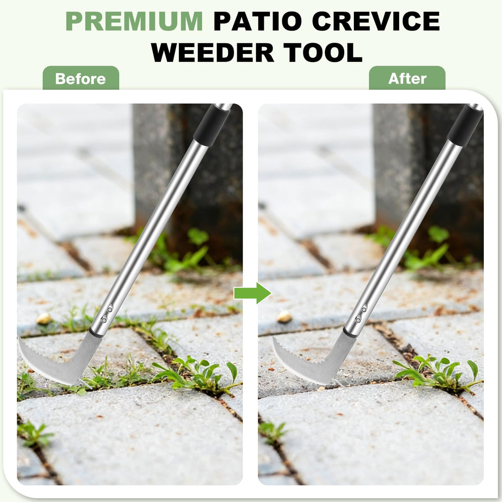 Envanptaz Crack Weeder, 63" L-Shaped Stainless Steel Crevice Weeding Tool