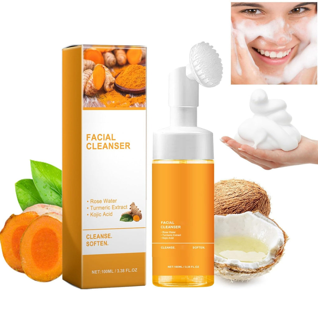 JISKG Turmeric Glow Wash Face Wash With Brush, Deep Cleansing Scrub Exfoliating Turmeric Foaming Facial Cleanser For All Skin. (100ml)