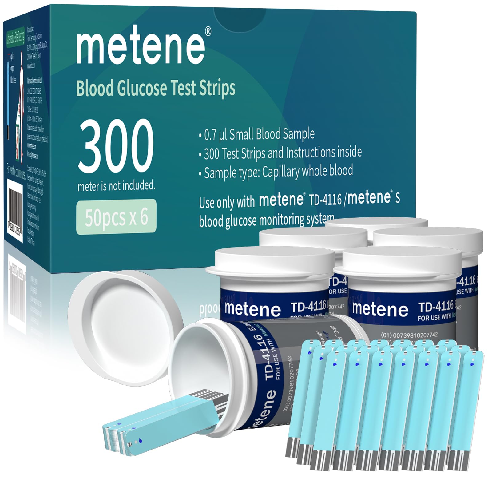 Metene TD-4116 Blood Glucose Test Strips, 300 Count Test Strips for Diabetes, Use with metene TD-4116 and metene S Blood Glucose Monitor Only(No Monitor)