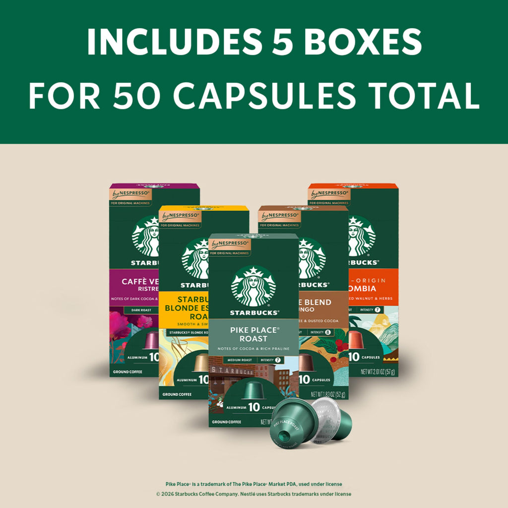 Starbucks by Nespresso Original, Variety Pack Coffee, 50-count