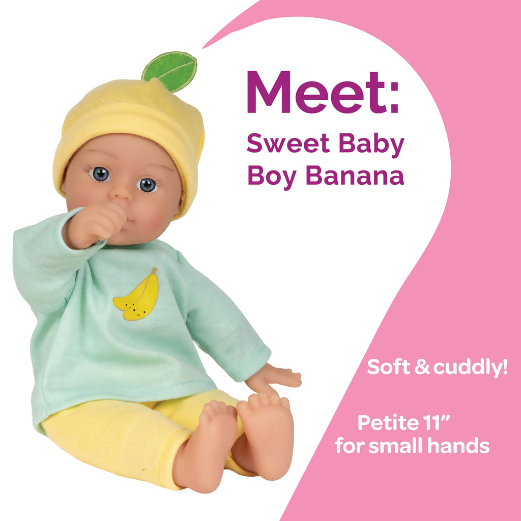 Adora Sweet Baby - 11” Soft & Cuddly Baby Doll, Realistic Features, Gentle Scent, Machine Washable, Lightweight & Easy to Hold | Adorable Playmate (Banana)
