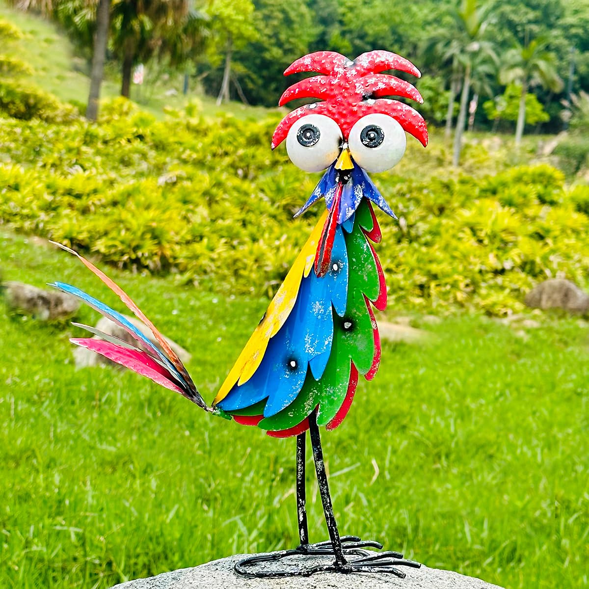 Natelf Outdoor Wacky Metal Rooster Yard Statue Decoration