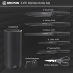 Brewin Knife Set, 8PC Kitchen Knife Set with Universal Block and Scissors