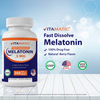 Vitamatic Melatonin 3mg Tablets | Vegetarian, Non-GMO, Gluten Free | 1 Year Supply | Natural Berry Flavor - 365 Tablets (Pack of 2)