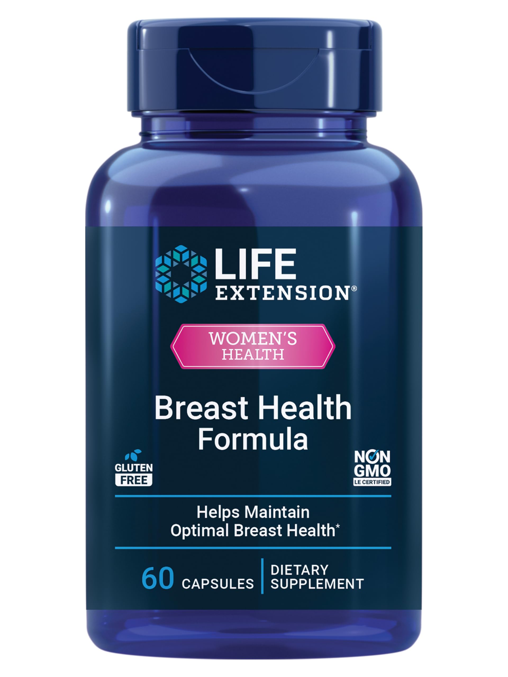 Life Extension Breast Health Formula, Breast Health Supplement, Hormone Balance, Broccoli, Soy isoflavones, indole-3-carbinol, Flaxseed lignans, Gluten Free, Non-GMO, Vegetarian, 60 Capsules