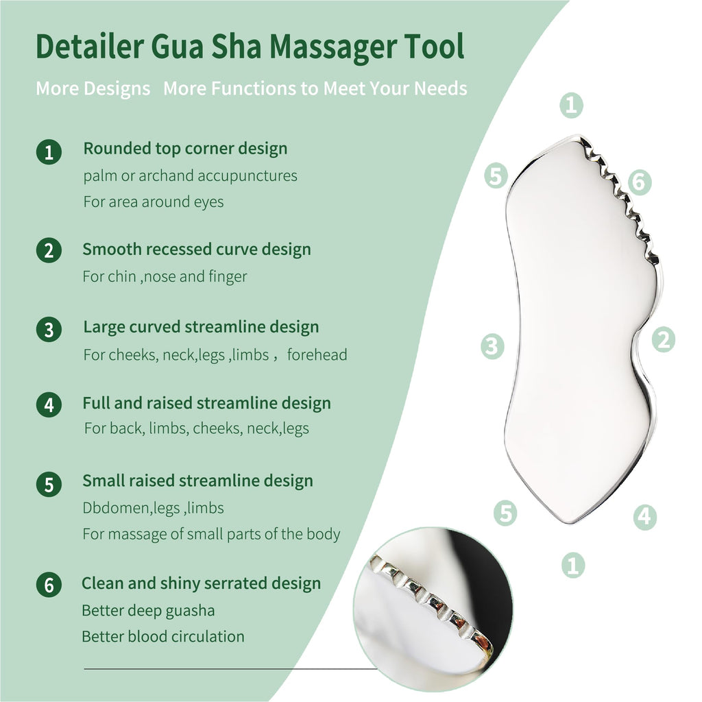 LeMeeOly 3pcs Stainless Steel Gua Sha Facial Tools & Eye Cream Applicator Metal GuaSha Set for Face Body, Detailer Gua Sha Lymphatic Drainage Massager,Guasha Face Sculpting Tool