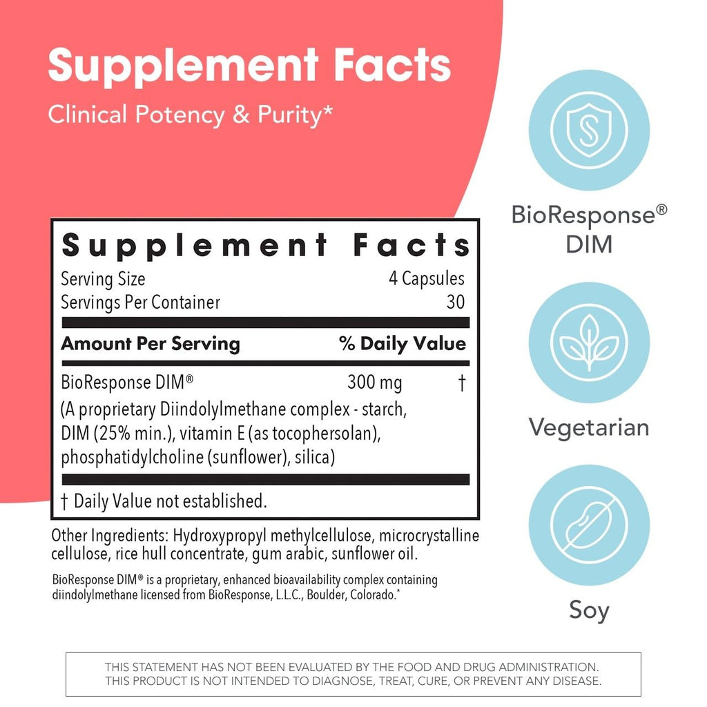 ARG DIM Enhanced Delivery System - Supports Estrogen Metabolism - Delivers 300 mg Bioavailable Diindolylmethane Complex - Vegetarian & Soy-Free - 30 Servings - 120 Capsules