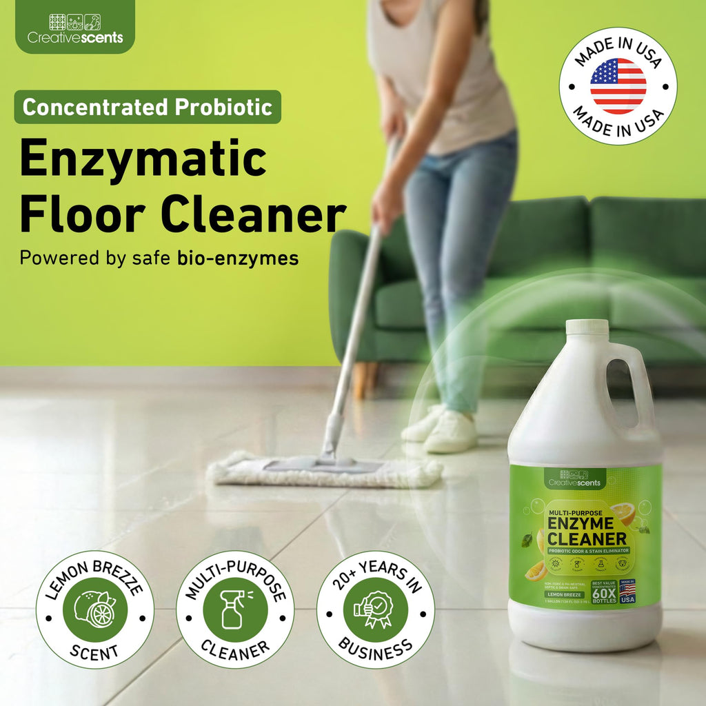 Creative Scents Multipurpose Enzyme Cleaner & Odor Remover | Super Concentrated for Floor, Carpet | Pet Urine Odor Eliminator | Enzymatic Cleaner for Cat Urine & Dog Poop | 1 Gallon - Lemon Breeze