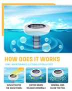 Solar Pool Cleaner, Floating Water Cleaner and Purifier, Copper for Pool 35,000 Gallons, Large Solar Panel & 2 Sets of Fittings, Floating Water Cleaner for Above Ground Pool & Inground Pool