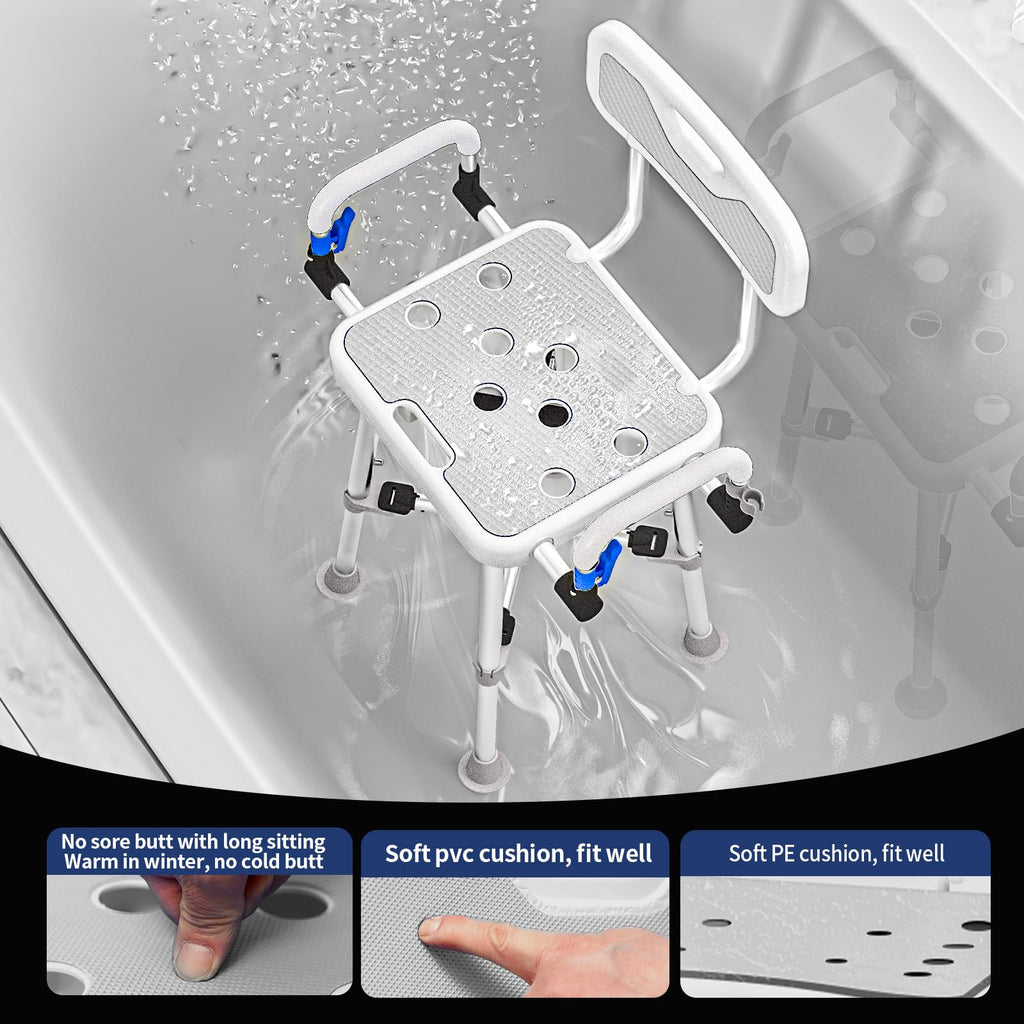 Shower Chair for Seniors Elderly Handicap Disabled Or Bariatric Adults Heavy Duty 500 Lbs Bench Seat for Inside Shower Stall and Bathroom Bath Tub with Arms and Back Adjustable Stool Chairs