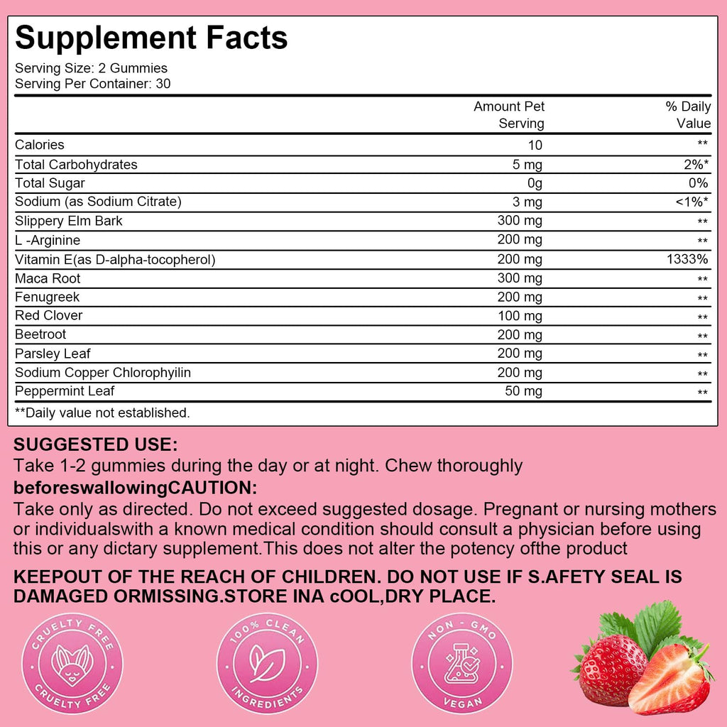 Josmon Pheromone Gummies for Women, Feminine Balance Gummies, Strawberry Flavor, Vegan, Gluten Free, Pink, 60 Gummies