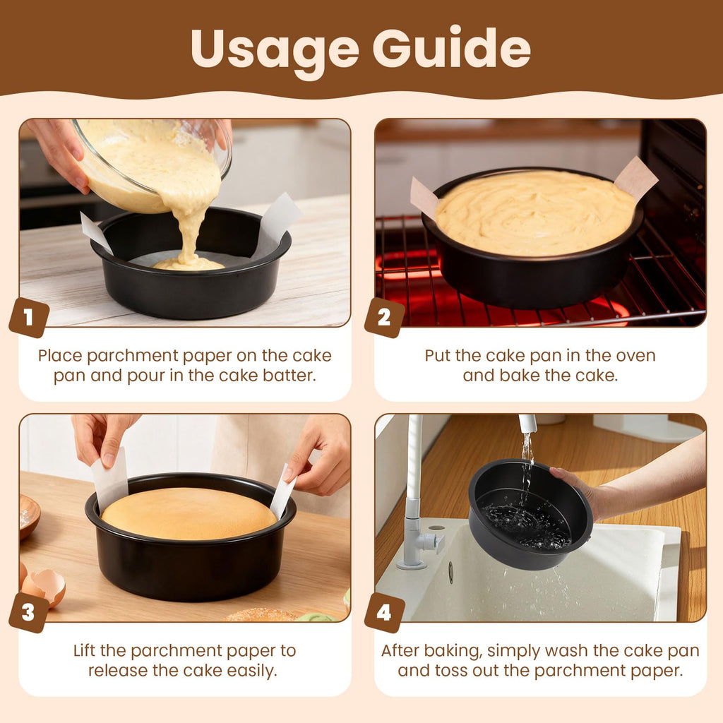 tutikuki 9 Inch Cake Pan Set of 2 - Nonstick Carbon Steel Round Cake Baking Pans with Parchment Paper, Dishwasher Safe, Durable for Large Layer Cakes, Birthday & Christmas Baking