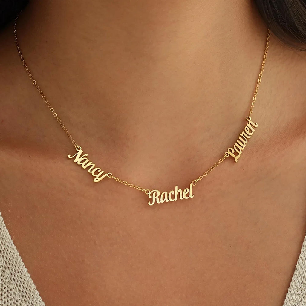 Elemtansy Mothers Day Custom Name Necklace for Women, Multiple Name Personalized 18K Gold Plated Handmade Family Necklace, Customized Jewelry Birthday Gift for Mom (3 Names)