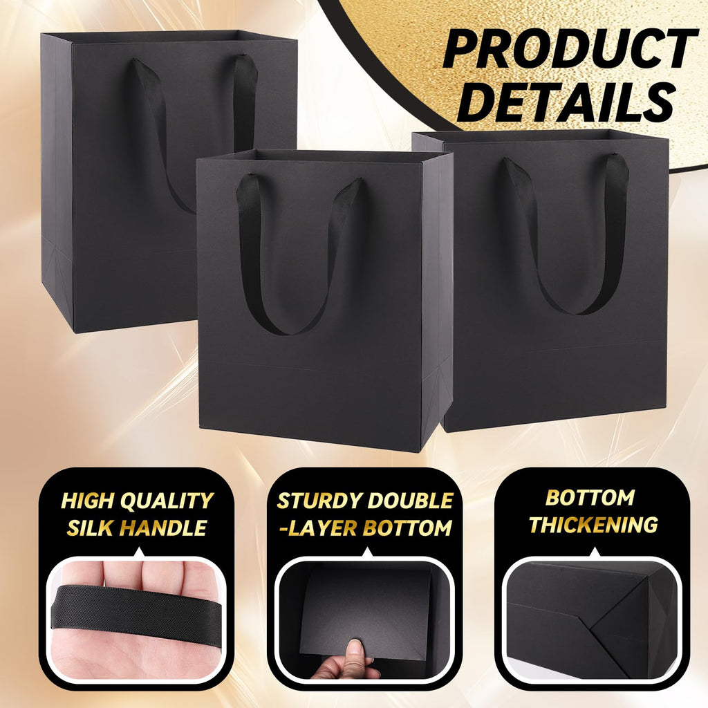 Addblu 10Pack Black Gift Bags with Handles, Medium Size 8x5x10 Inches - Includes 10 Tissue Papers for Birthday Party, Wedding, Baby Shower & Christmas (Small - 10Pcs)