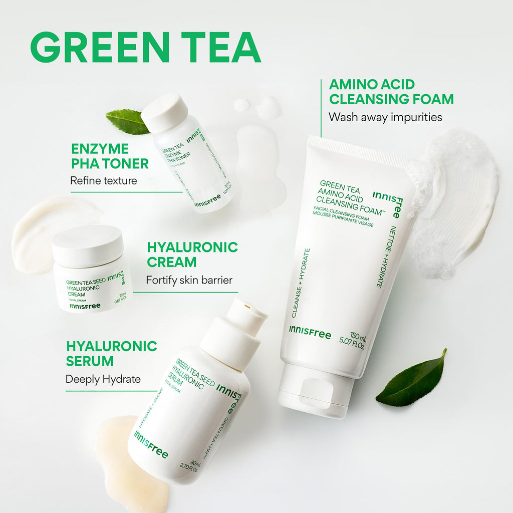 innisfree Hydration Heroes Set with Green Tea, Korean Skincare Kit Featuring Moisturizing Serum, Toner, Cleanser & Cream