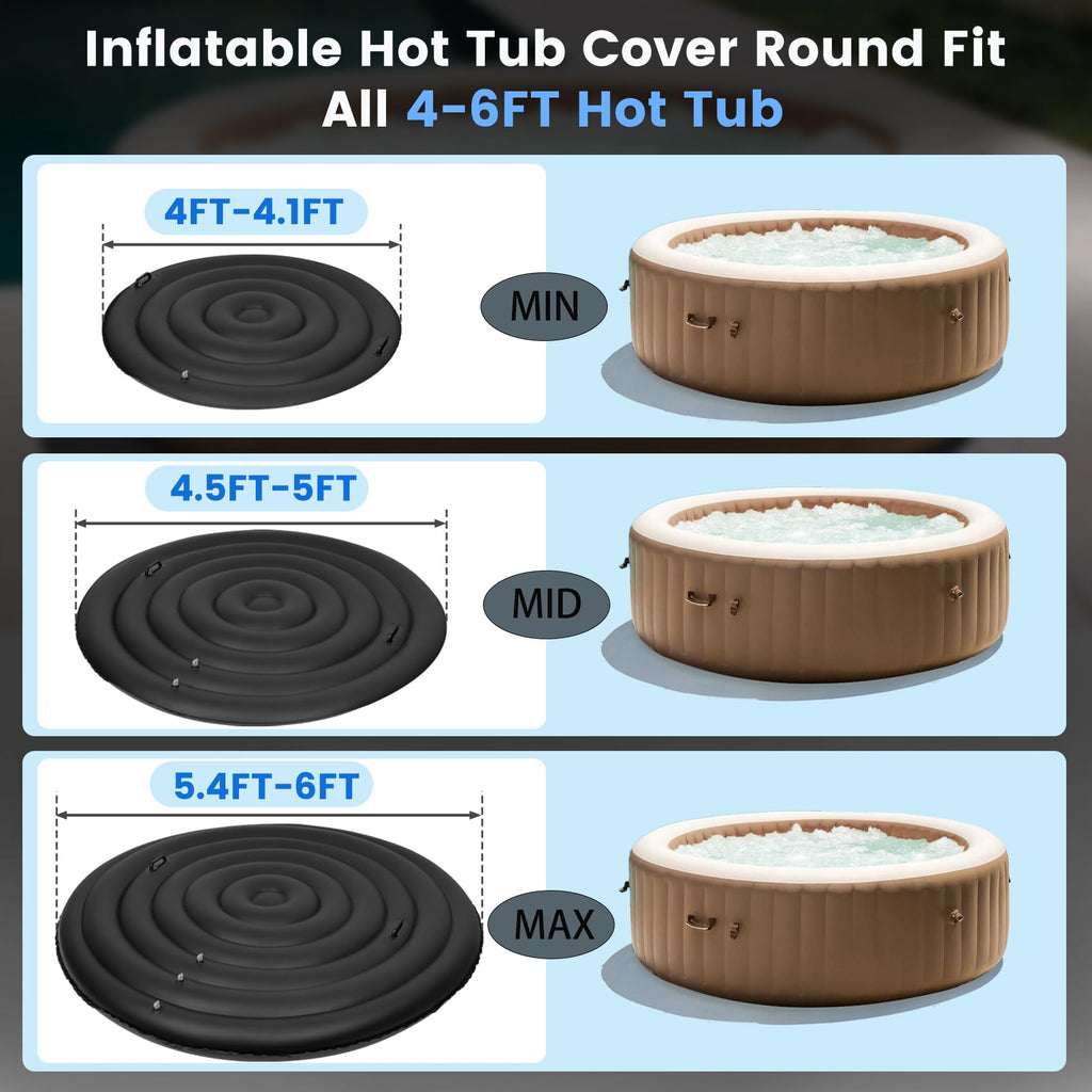 Inflatable Hot Tub Cover Round Replacement All Saluspa Intex Spa Covers Insert One Size Fits All Insulated Thermal Energy Saving Hot Tub Lid Replacement Used for Rain-Proof Snow-Proof （with Handle）