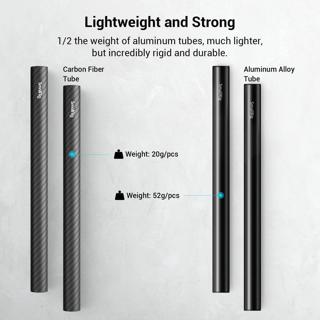 SmallRig 15mm Carbon Fiber Rod for 15mm Rod Support System (Non-Thread), 8 inches Long, Pack of 2