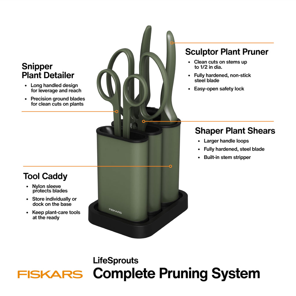 Fiskars Indoor Plant Care 3-Piece Set, Precision Gardening Tools, Green