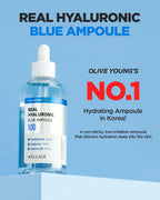 WELLAGE Real Hyaluronic Blue Ampoule 100, Korean Hydrating Serum for Face, Hyaluronic Acid Serum with Panthenol for Sensitive Skin, (3.38Fl.oz + 2.53Fl.oz)
