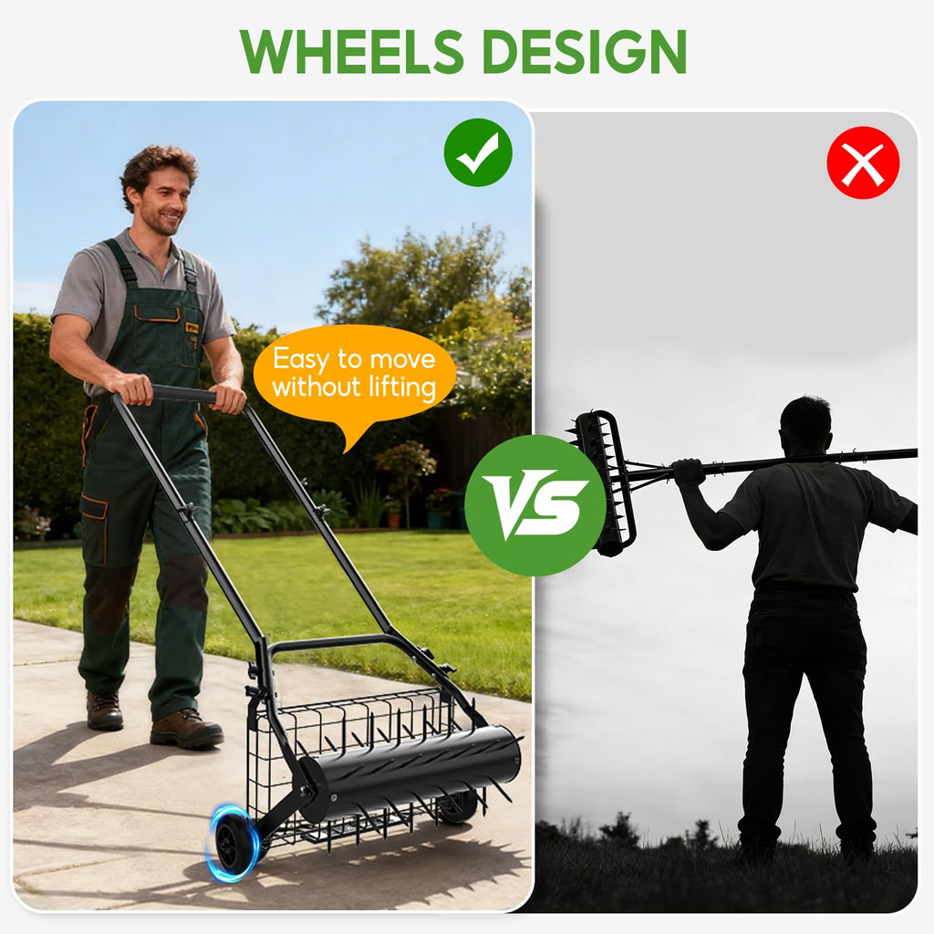 Lawn Aerator Tool, Heavy Duty Manual Lawn Aerators with Dual Weight Up to 100 lbs, Yard Aerator Lawn Tool with 39 Spikes, Grass Aerator for Lawn Care