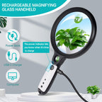 Large Magnifying Glass with 37 LED Light and Case, 10X 20X 45X Handheld Illuminated Lighted Magnifier with 3 Light Modes Rechargeable Magnifying Glass for Seniors Reading, Inspection (Black & White)