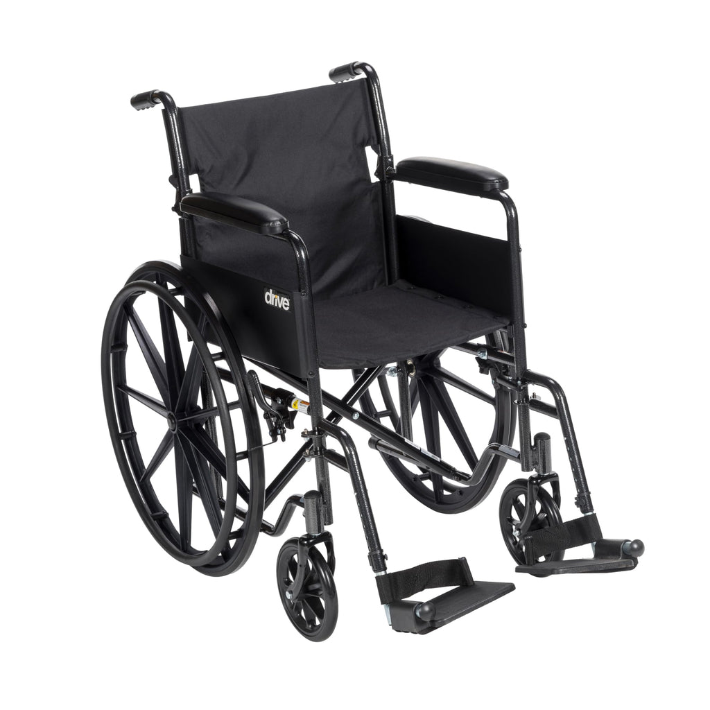 Drive Medical Silver Sport 1 Folding Transport Wheelchair - Lightweight Mobility Support - Full Armrests - Removable Swing-Away Footrests - Durable Steel Construction - Compact Folding Frame - Black