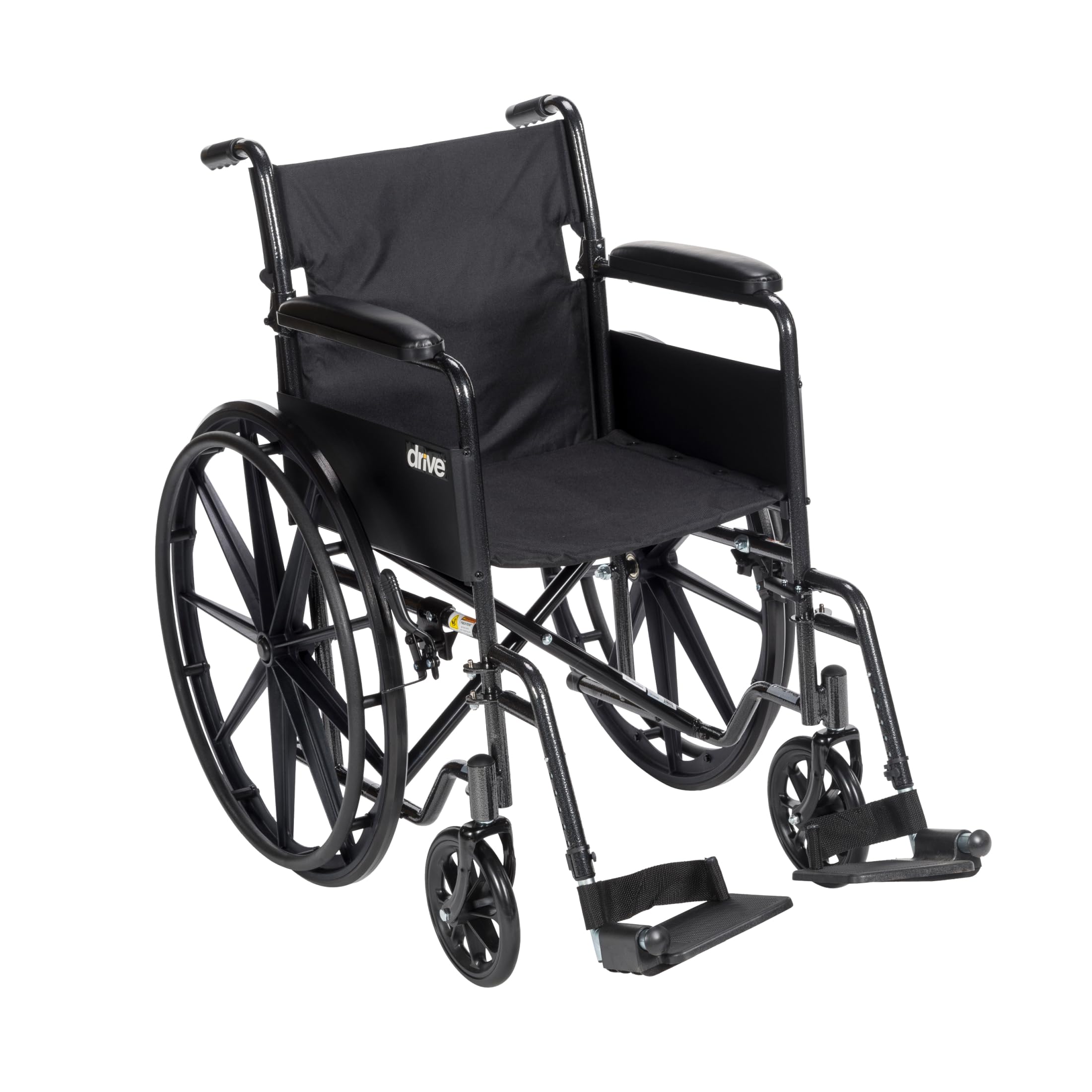 Drive Medical Silver Sport 1 Folding Transport Wheelchair - Lightweight Mobility Support - Full Armrests - Removable Swing-Away Footrests - Durable Steel Construction - Compact Folding Frame - Black