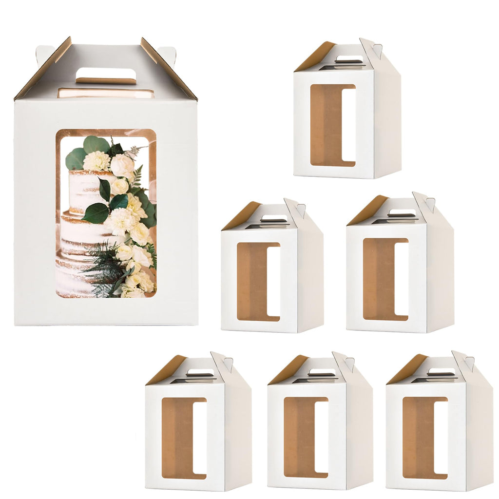 Hzzycaxli 6 Pack Tall Cake Boxes for Tier Cakes with windows,12x12x14 Inch Large Tiered Cake Box,10in 12in Tall Cake Carrier,large Layer cake box Cake Containers