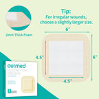Ourmed Silicone Foam Dressing with Border Adhesive - Large Absorbent Waterproof Bandage for Wound Care, Foot Diabetic Ulcer, Leg Ulcer, 6" x 6", 5 Pack