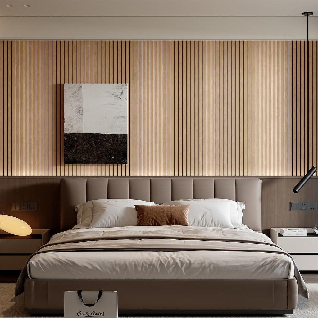 YU LI 3DH Peel and Stick PVC Slat Wall Panel 118"x15.75" Self-Adhesive Thick Faux Oak Wood Grain Wallpaper Panel 3D Soundproof Wall Panels for Walls & Ceilings