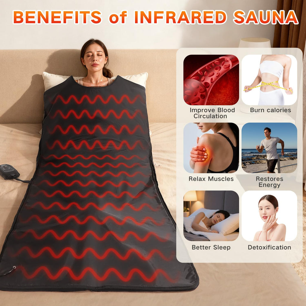 RRGFB Infrared Sauna Blanket for Home, Low EMF Carbon Crystal Heating, Portable Dry Sauna Bag for Relaxation, Detoxification, 5.9ft×2.6ft, Sleeveless