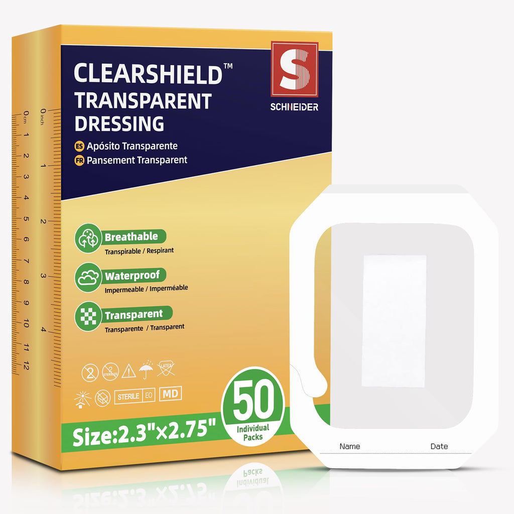 Transparent Film Dressing with Pad, 2.3" x 2.75", 50 Pack, Waterproof Patch