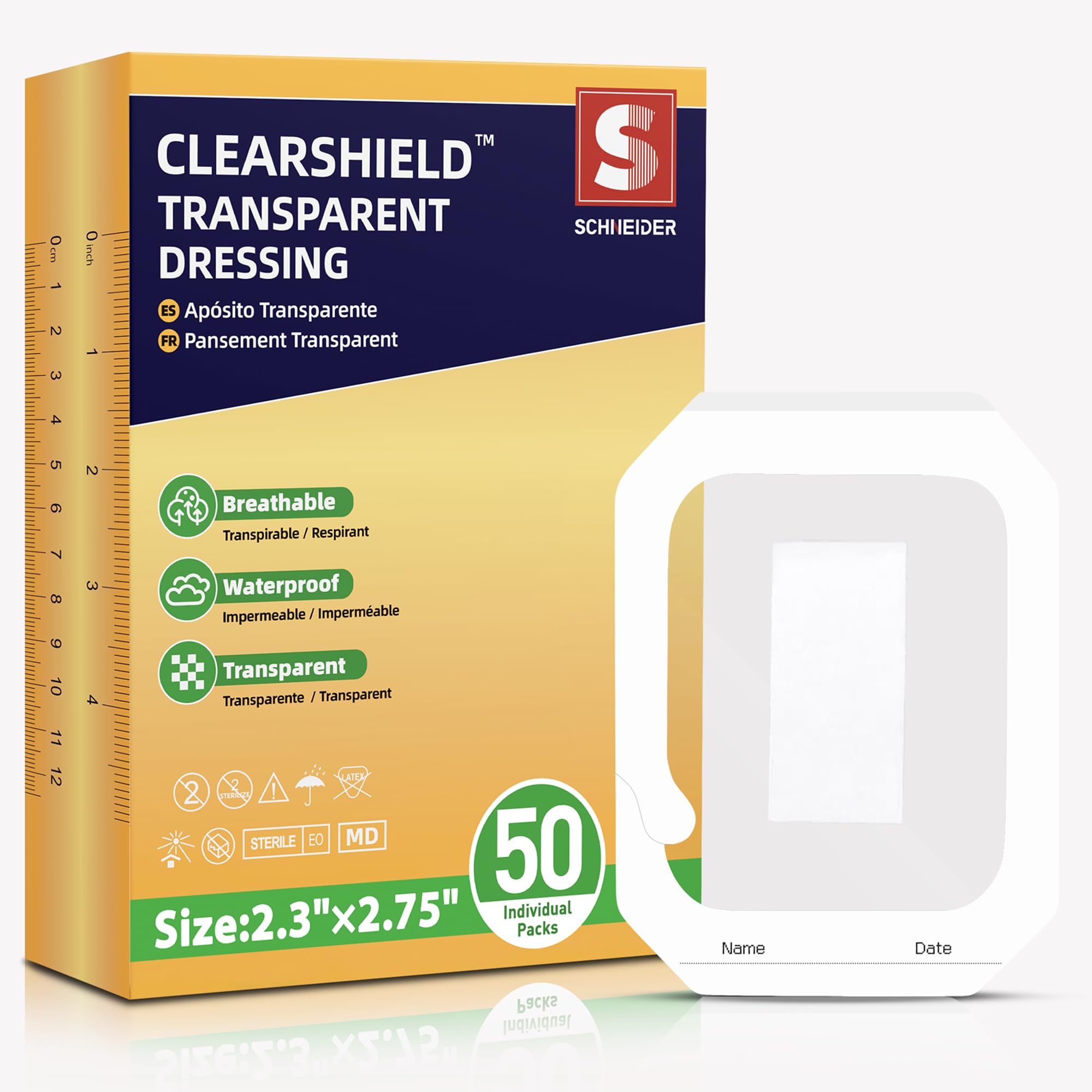 Transparent Film Dressing with Pad, 2.3" x 2.75", 50 Pack, Waterproof Patch