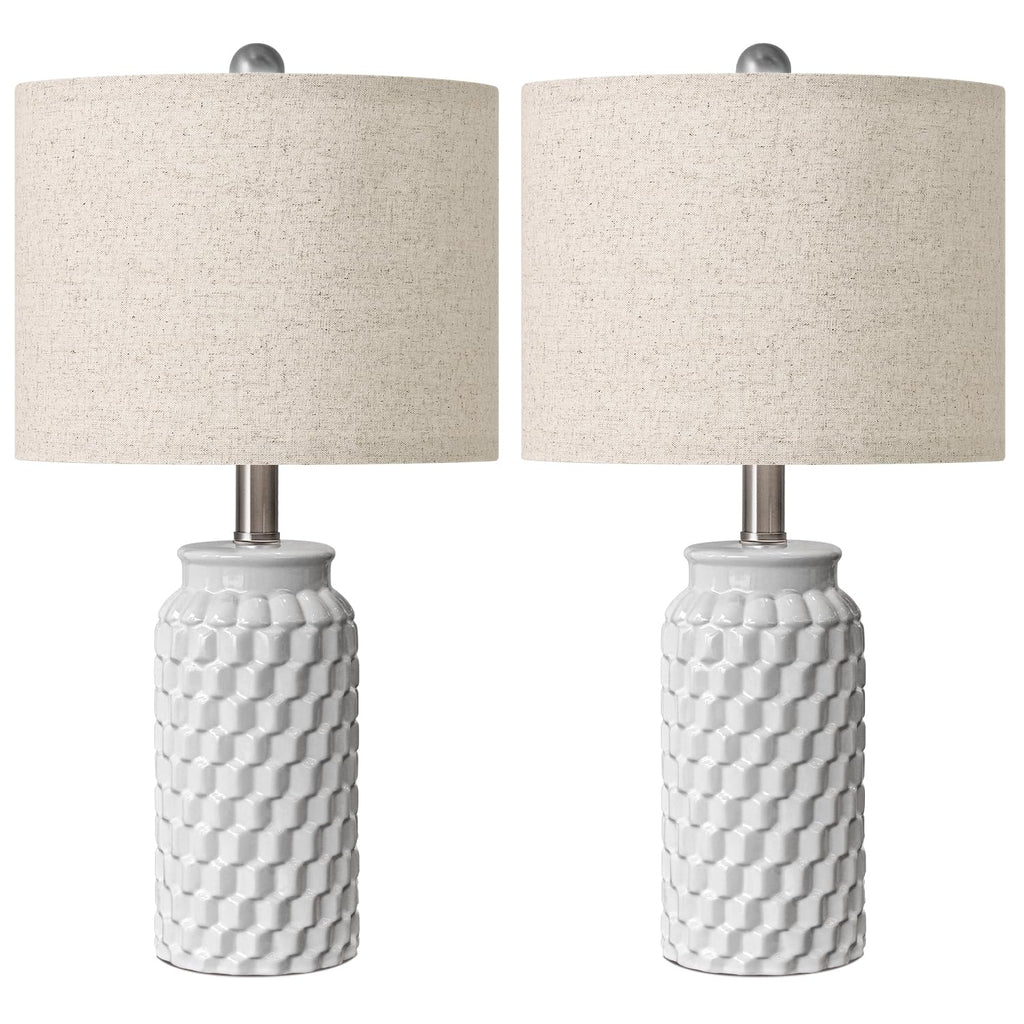 USumkky 20.5" White Modern Ceramic Bedside Lamps Set of 2, Small Table Lamp for Bedroom Decor Farmhouse Nightstand Lamp for Living Room Office