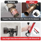 Vorhixa 6 Pcs Plumbing Tools Kit with Angle Stop Wrench & 1/2-Inch Compression Sleeve Puller, Professional Plumbers Wrench, Sandpaper and Storage Bag for Frozen/Corroded Angle Stop