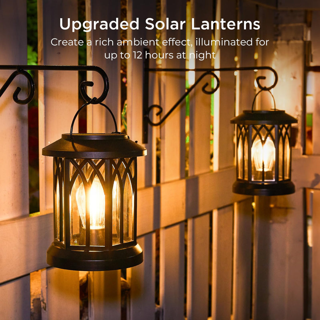 WdtPro 4 Pack Solar Lantern Outdoor Lights, Upgraded Bright Solar Lanterns Outdoor Waterproof, Hanging Solar Powered Lantern Over 12Hrs Lights for Outside Garden Yard Patio Tree Path Decor