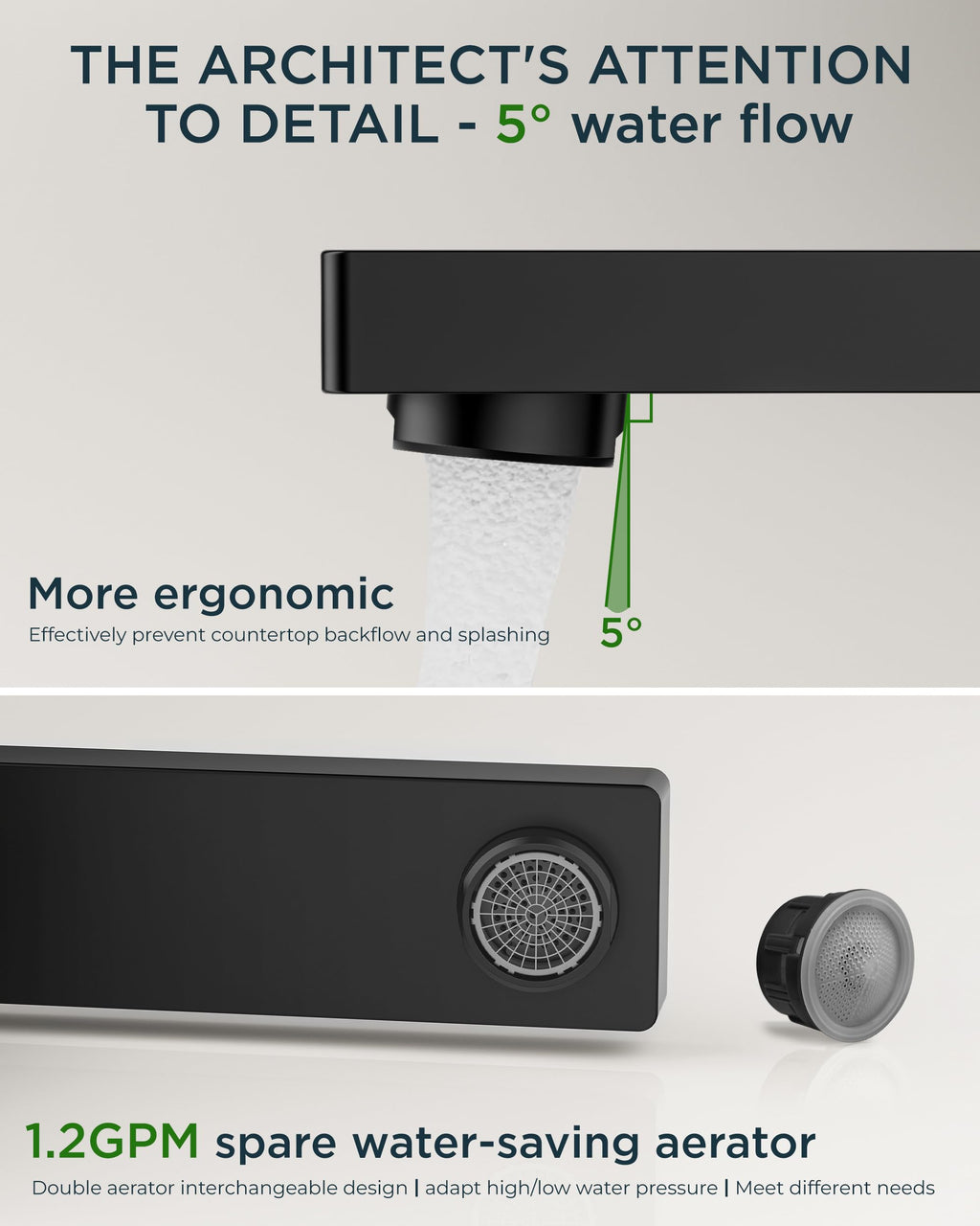FORIOUS Black Bathroom Faucet 3 Hole, Matte Black Bathroom Sink Faucet Wide