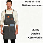 AFUN Chef Aprons for Men Women with Oversized Pockets, 16-Ounce Cotton Canvas Cross Back Heavy Duty Work Apron (Grey)