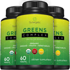 Sunergetic Premium USDA Organic Greens Superfood Tablets – Greens Superfood Powder Includes Veggies, Fruits & Polyphenols – Daily Greens Superfood Powder Supplement– 60 Greens Tablets