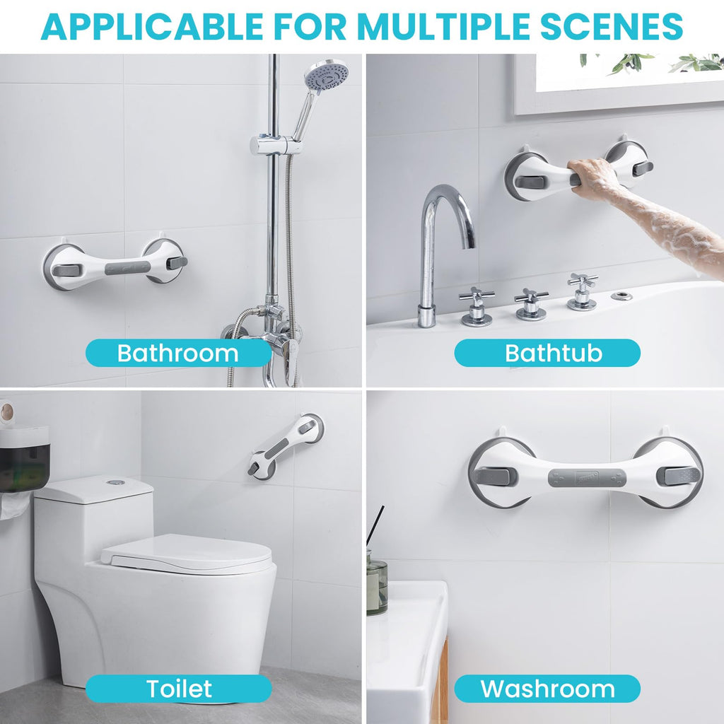 TAILI Shower Grab Bar, 2 Pack 12 Inch Suction Grab Bars for Bathtubs and Showers for Elderly, Shower Handle for Seniors Bathroom Safety Grip, No Drilling Removable,Grey