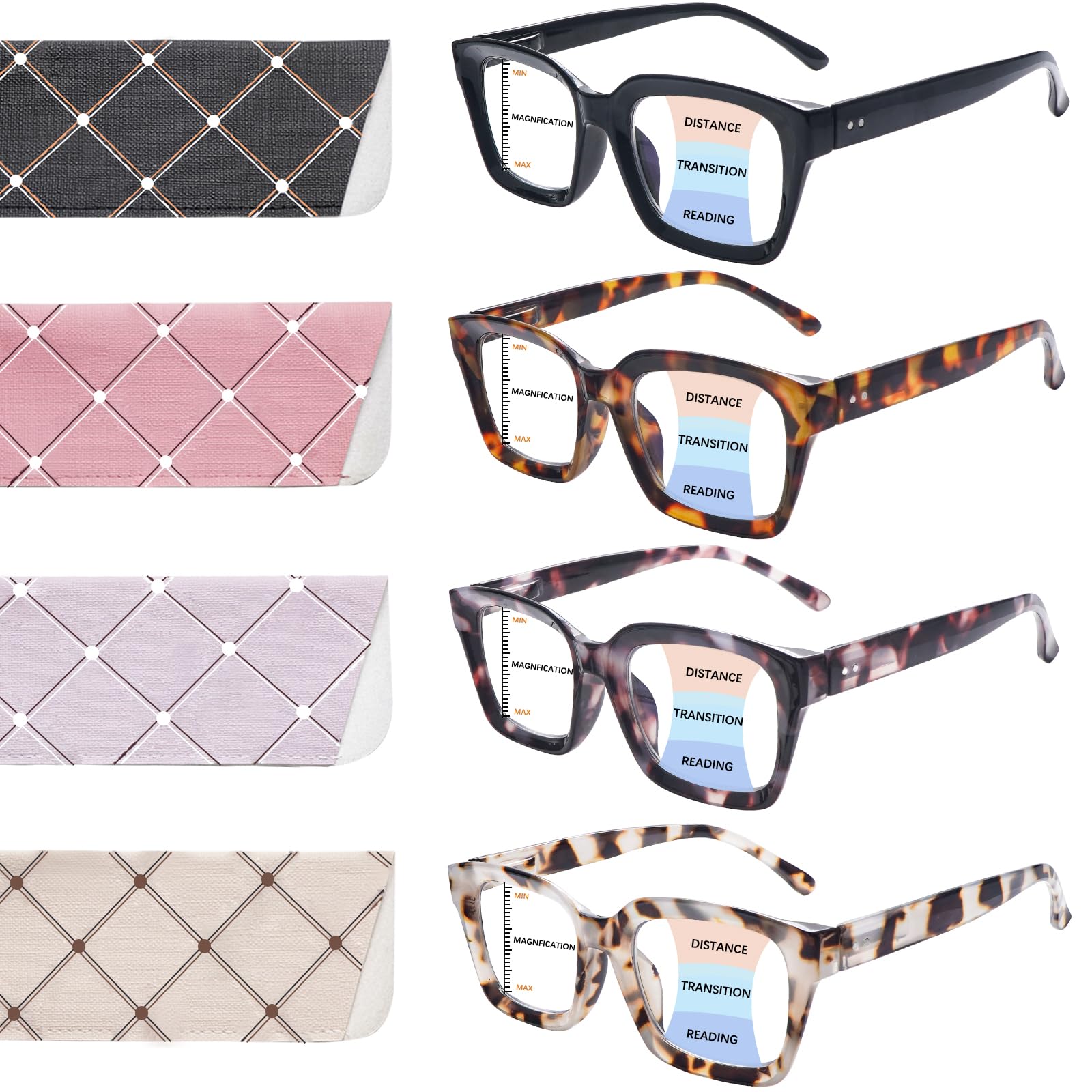 ZONLON 4 Pack Progressive Multifocus Reading Glasses for Women Oprah Style Blue Light Blocking Computer Readers (4 Mix C1, 1.75)