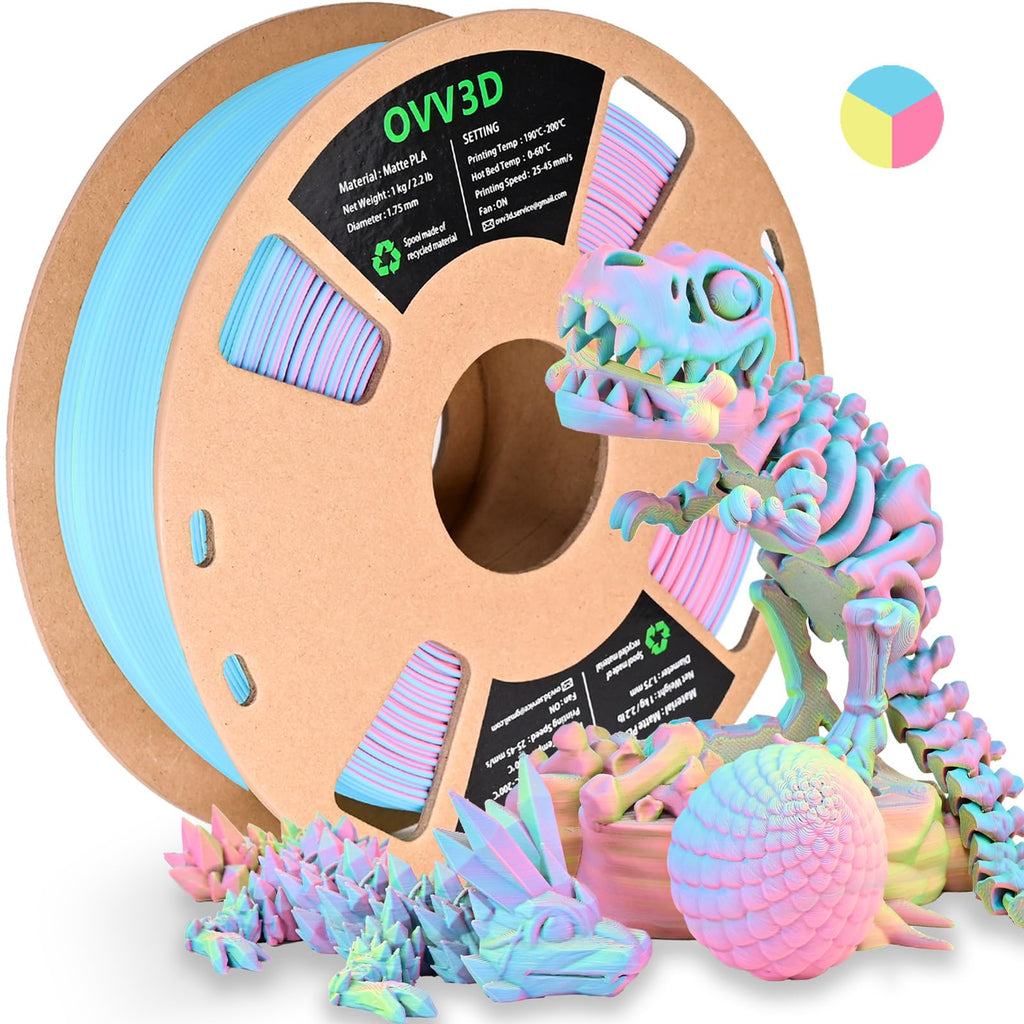 OVV3D Rainbow PLA Filament 1.75mm, Pastel Filament Multicolor Matte PLA 1kg