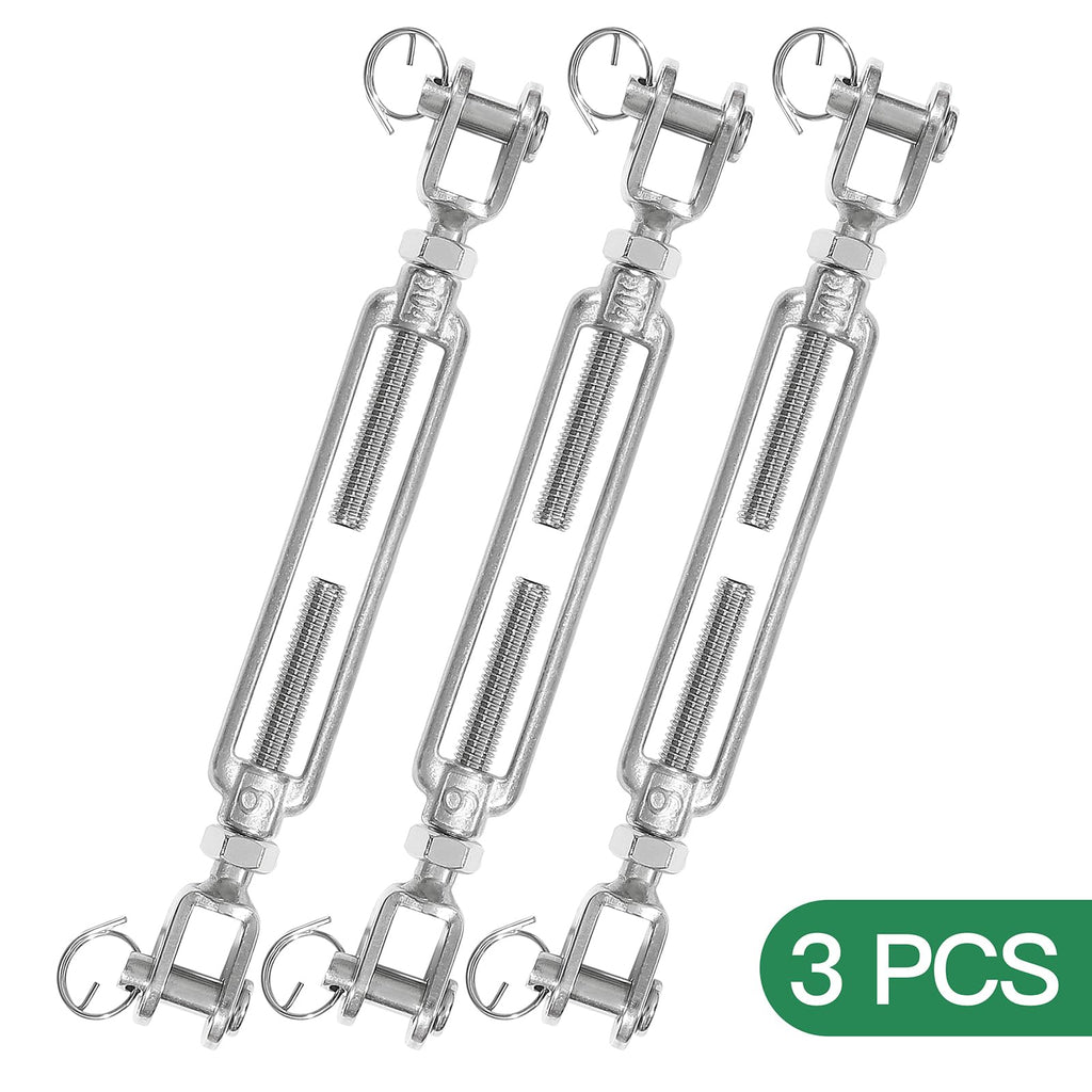 Jamiikury 3PCS M6 Jaw Jaw Turnbuckle Stainless Steel Jaw and Jaw Turnbuckle, Jaw Jaw Closed Body Marine Turnbuckle, Durable for Wire Rope Cable (M6, Jaw & Jaw)